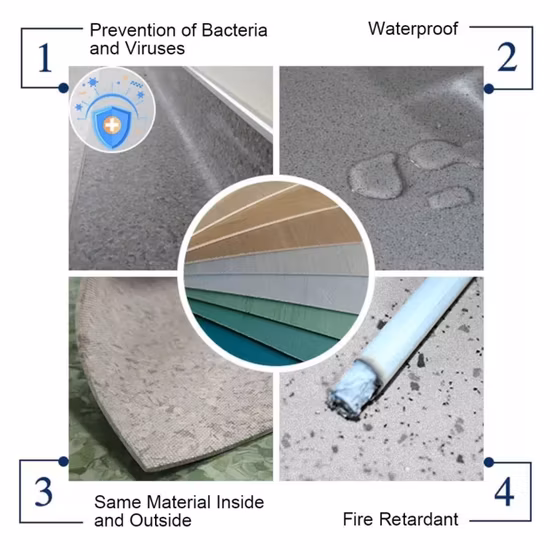 Однородный настил из ПВХ в рулоне для классной комнаты, больницы